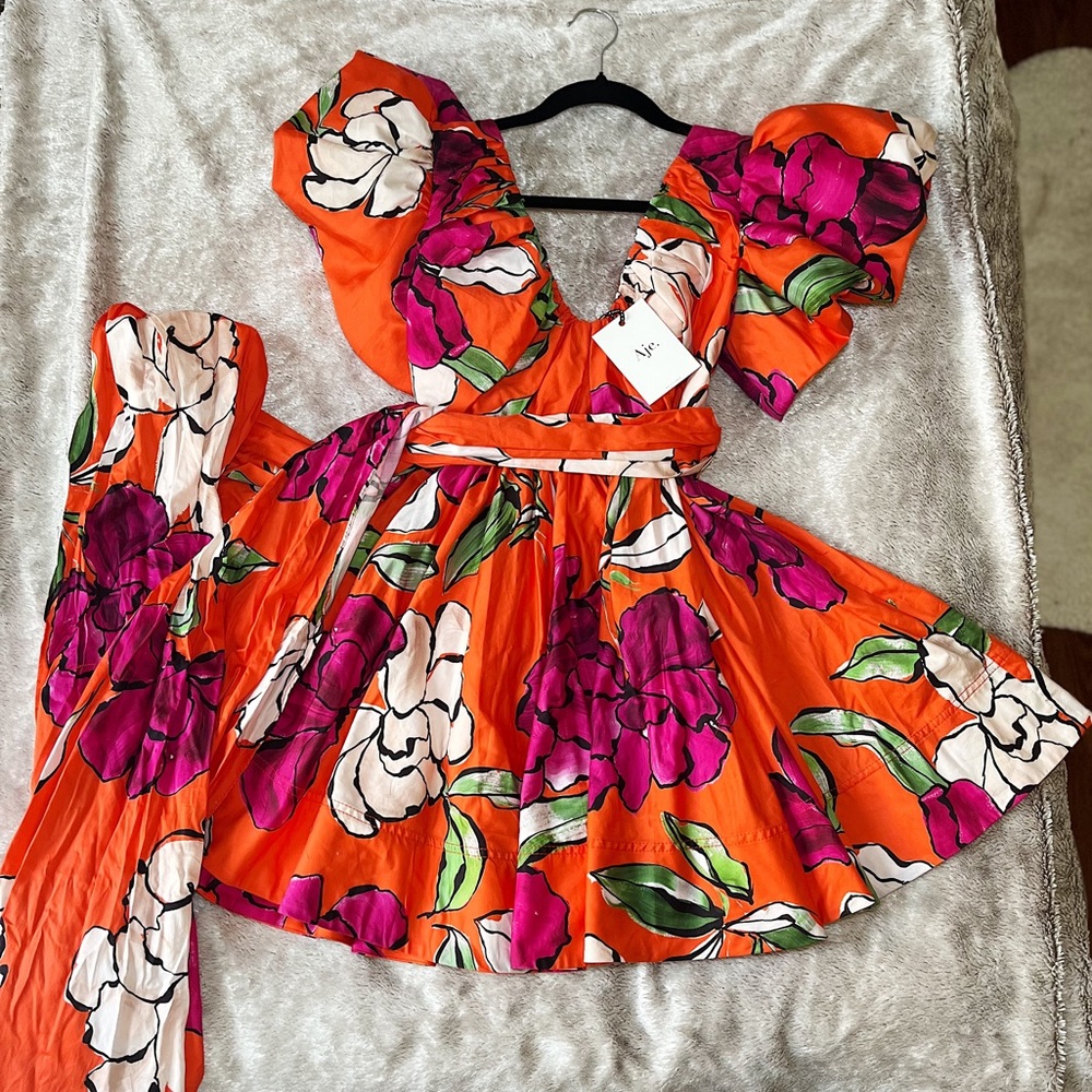 Aje Orange Floral Mini Dress